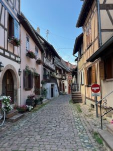 Eine malerische Straße mit charmanten Häusern und einem ruhenden Fahrrad lädt zu exklusiven Erkundungen auf geführten Touren ein.